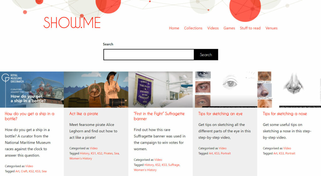 screenshot of the Show Me website showing museum content for children